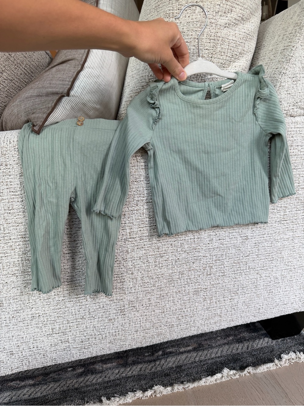 H&M Sage Green Ribbed Baby Matching Set - Top & Leggings